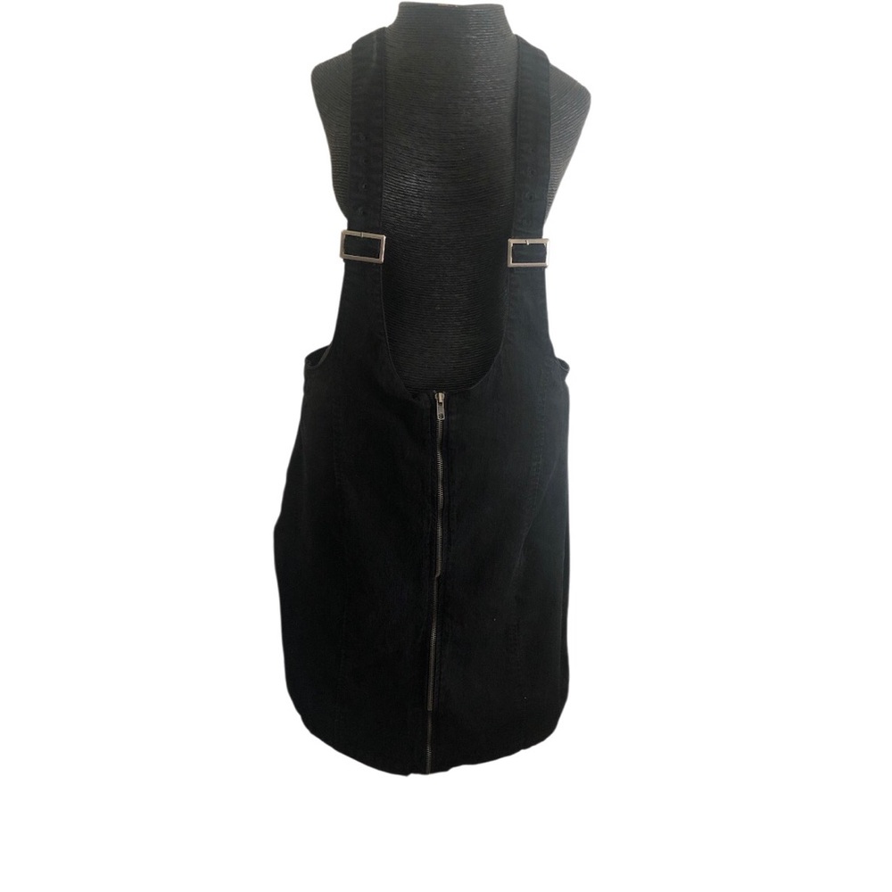 Forever 21 Black Front-Zip Overall Dress with Buckle Straps